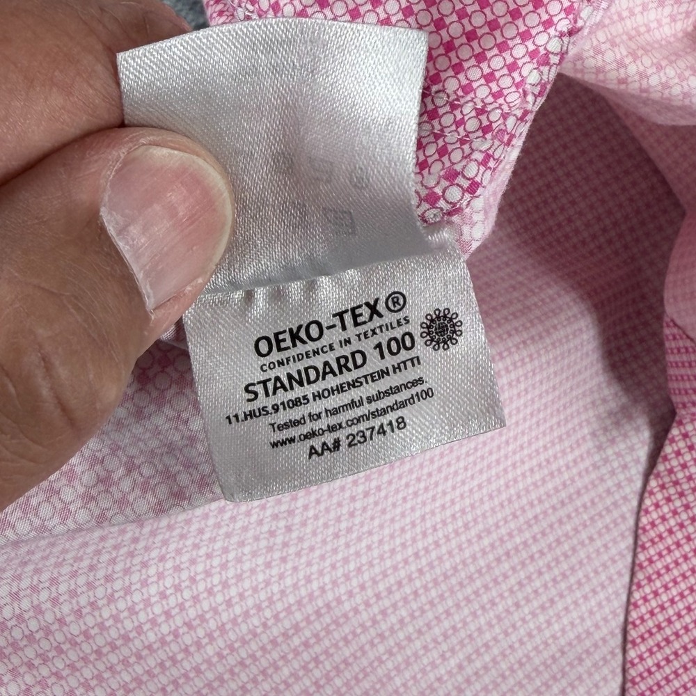 Calvin Klein Steel+ Dress Shirt Mens L PinK Geometric Stretch Non Iron Slim Fit - Picture 15 of 16